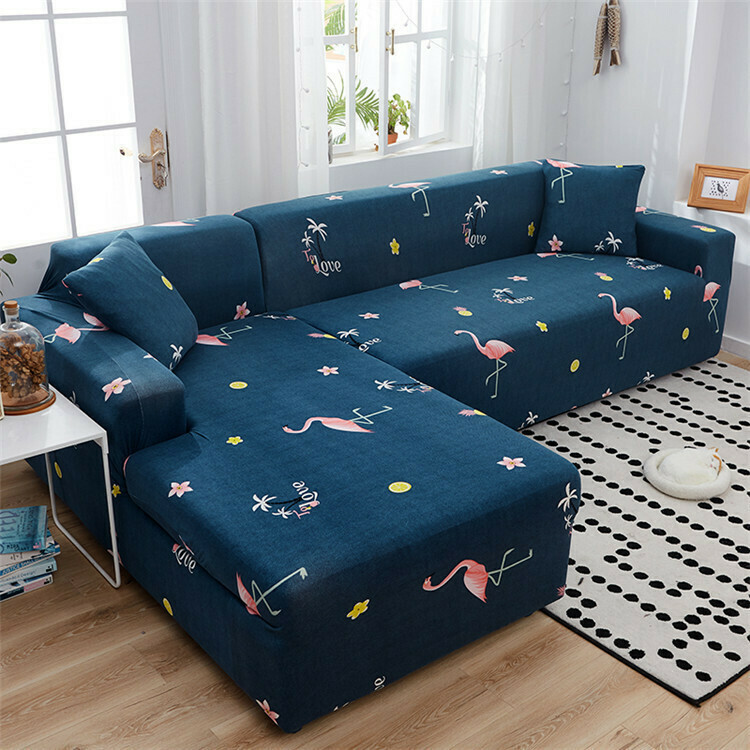 Blue Flamingo Print Sofa Set Cover
