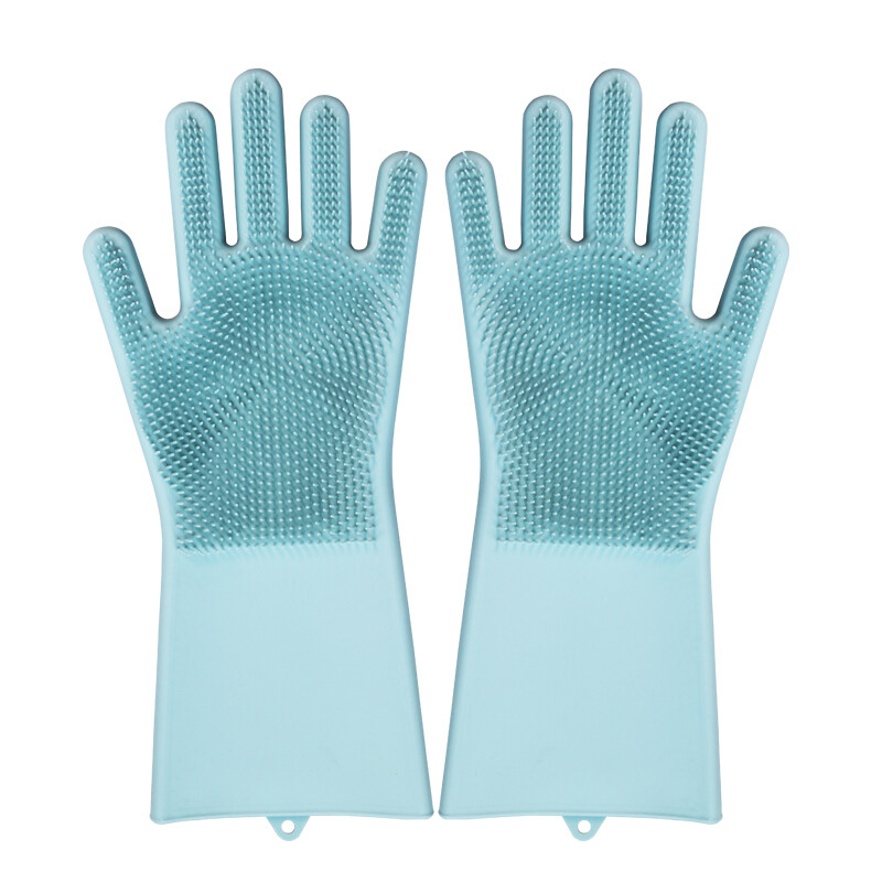 Silicone Gloves with Wash Scrubber, Reusable Brush Heat Resistant Gloves Kitchen Tool for Cleaning, Dish Washing, Washing The Car, Pet Hair Care