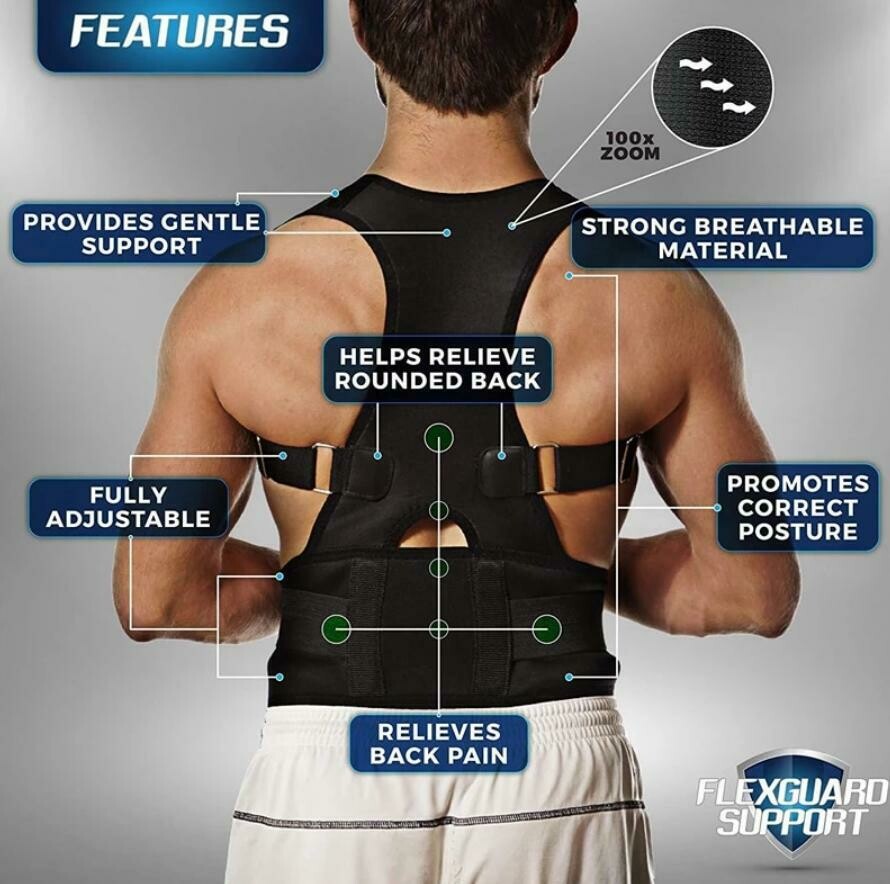 Back Brace Posture Corrector - Medical Grade Adjustable Support Brace