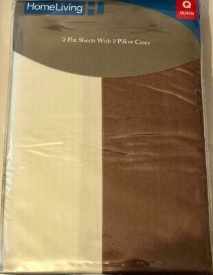 Home Living Cream Brown Flat sheets(2) with 2 pillow cases Queen Size