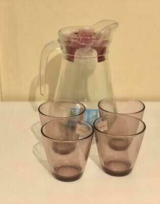5 piece water set with 4 glasses and a jug