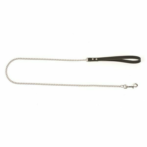 DOG CHAIN LEASH WITH LEATHER HANDLE