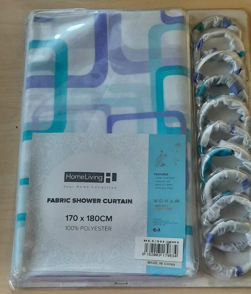 Home &amp; Living  Light Turquoise &amp; Blue Theme Shower Curtain  170x180CM With Rings