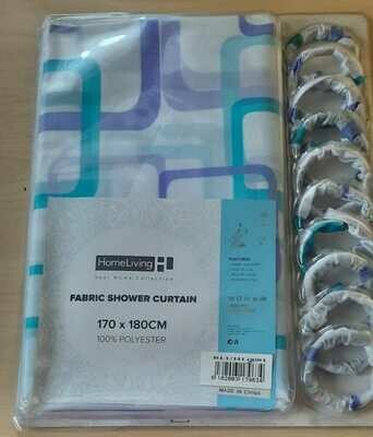 Home &amp; Living  Light Turquoise &amp; Blue Theme Shower Curtain  170x180CM With Rings