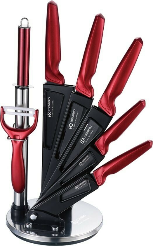 Edenberg knife set,8ps with 360 Rotating Acrylic Stand red colour