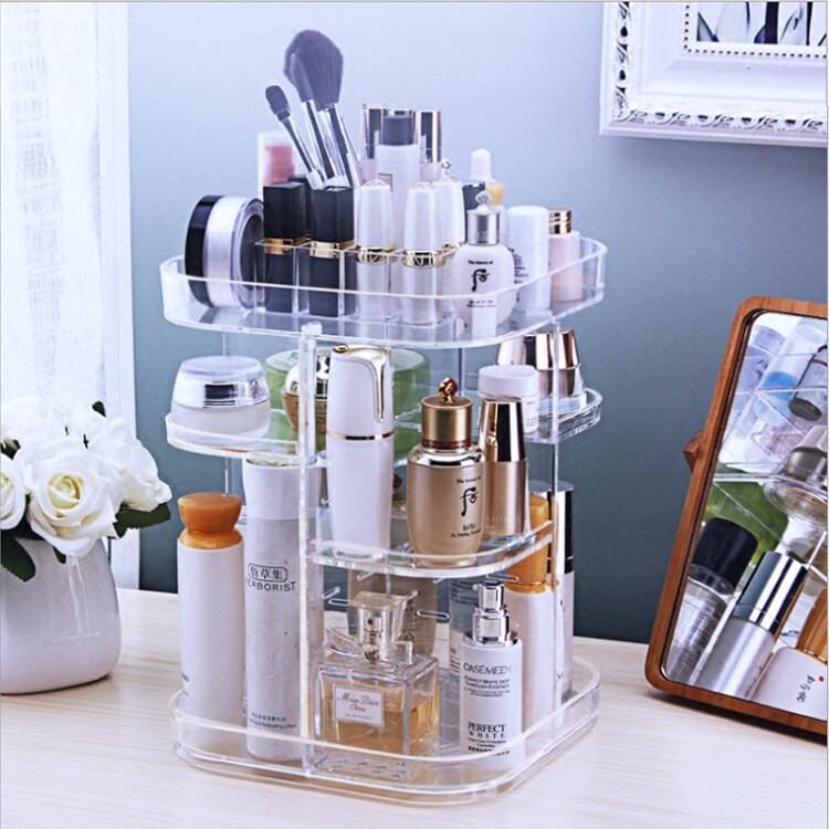 Transparent Makeup Case 360 Rotating Cosmetic Organizer  size 23*23*32cm Acrylic. amazon hot selling