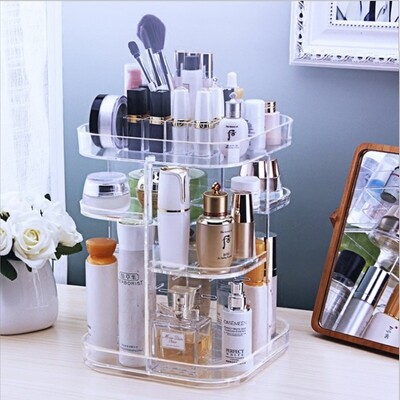 Transparent Makeup Case 360 Rotating Cosmetic Organizer  size 23*23*32cm Acrylic. amazon hot selling