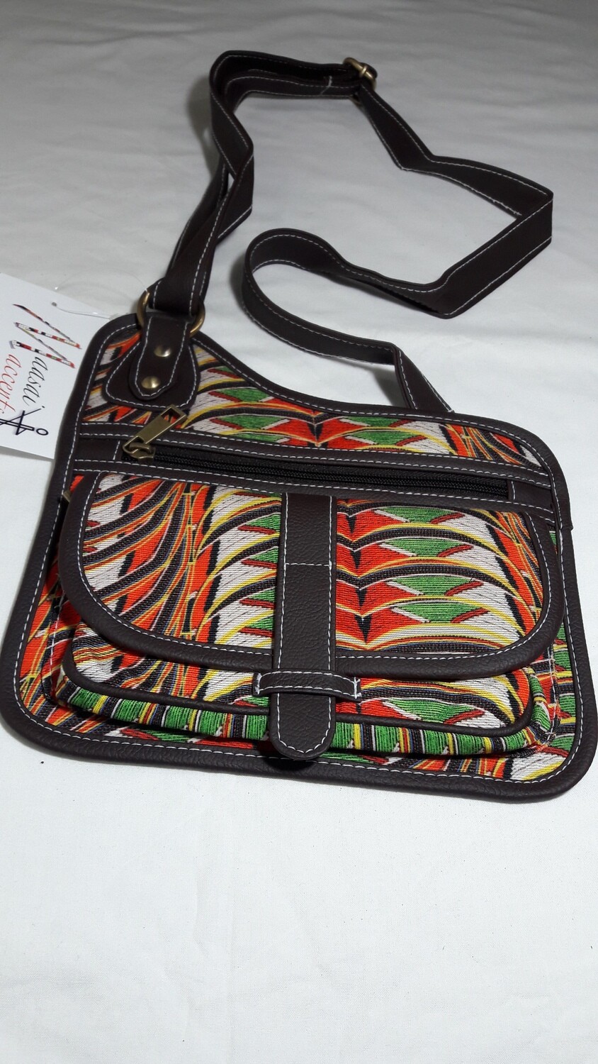 Maasai Accents®, Abstract Shompole beadwork print on Polyester Canvas, Cross Sling bag