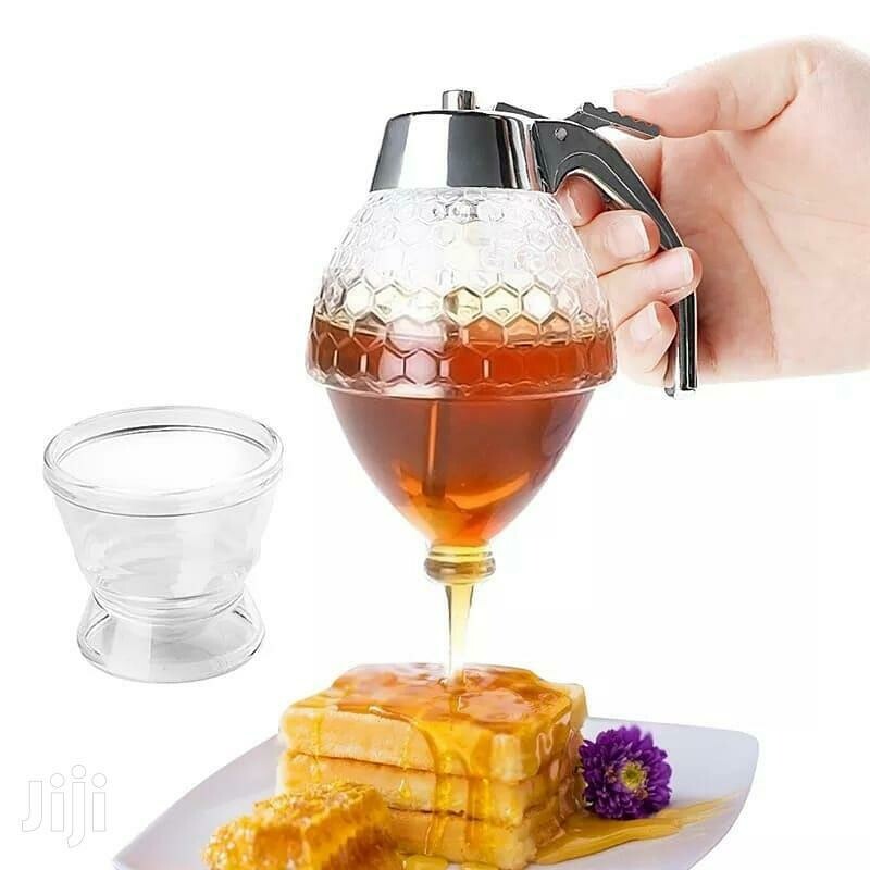 Honey Dispenser No Drip Glass with Stainless Steel Top - A Sweet Solution for Mess-Free Pouring