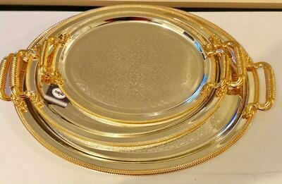 Gold silver Tray/Platter with Golden Design and Handle 3 piece set| Best for Home Decor and Festival | Special Tray for Tea and Water |Tray(Silver,Gold) Gold silver Tray/Platter with Golden Design and Handle 3 piece set| Best for Home Decor and Festival | Special Tray for Tea and Water |Tray(Silver,Gold)