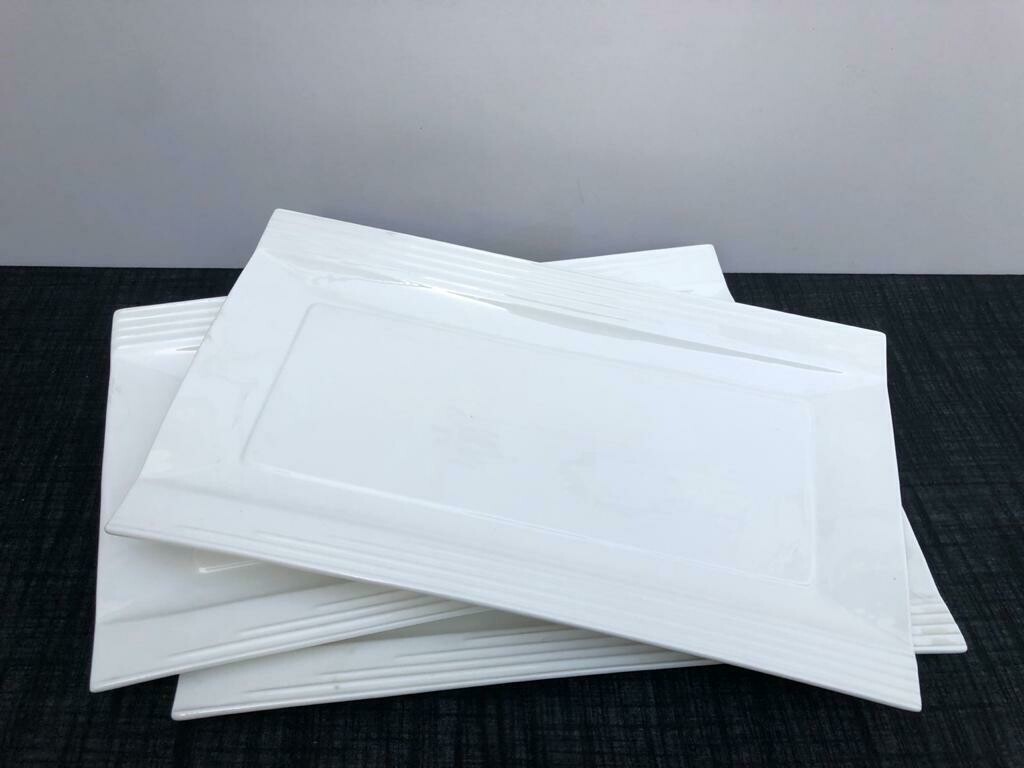 Porcelain 3 piece set Serving Platters Rectangular Trays White Serving Platters for Party, Stackable Set 40x23cm -A4
