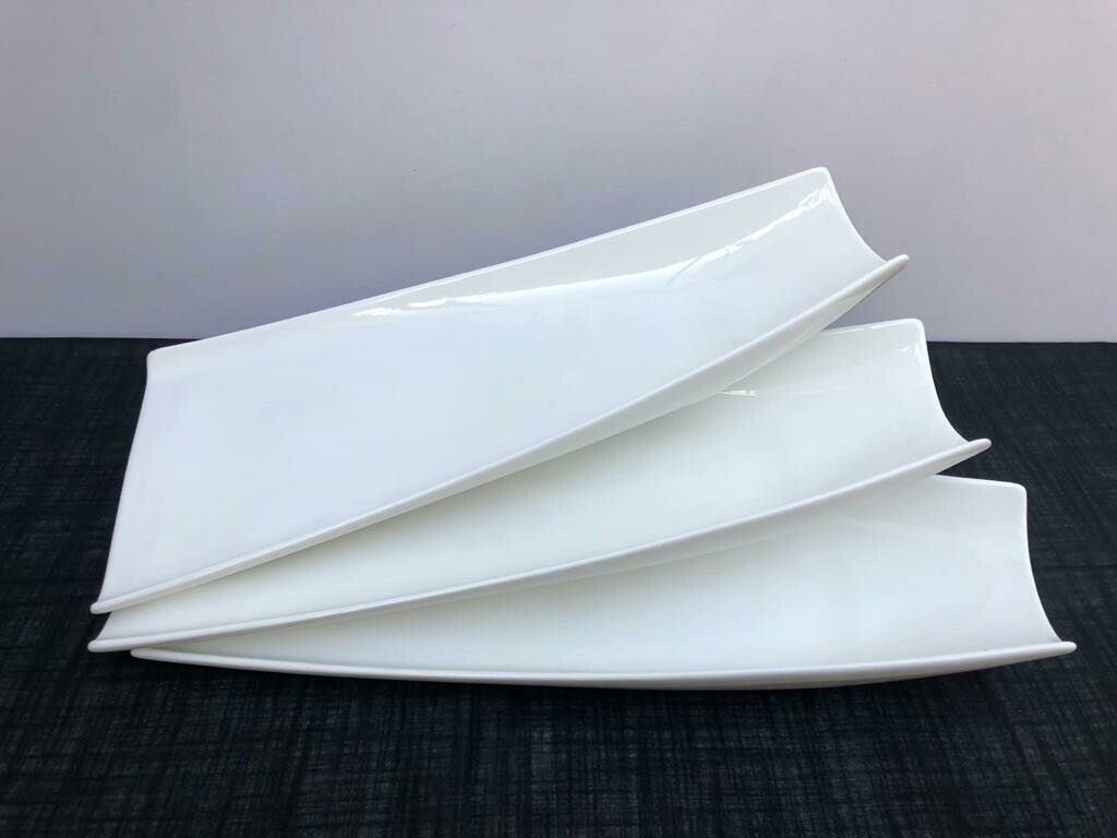 Porcelain 3-piece Set Serving Platter White Tray A15 15.5"X 7.5 | Elegant Decorative Centerpiece