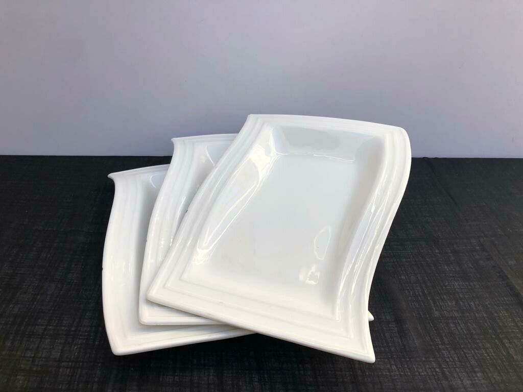 Ceramic 3-piece Set Serving Platter Rectangular Tray - A30 | Stylish and Stackable Party Essentials