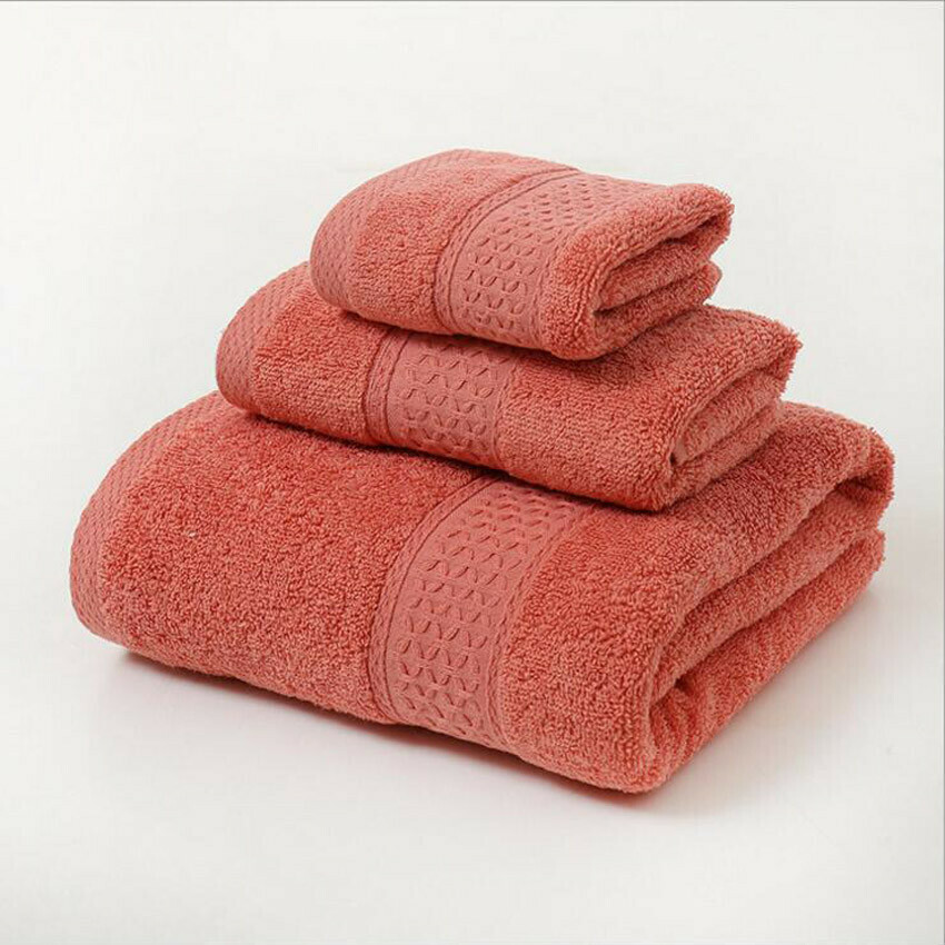 Soft Towel set 3-Piece- Bathroom Towel, Hand Towel Face Towel, 70*140,40*70,30*30 Pink with jacquard stripe