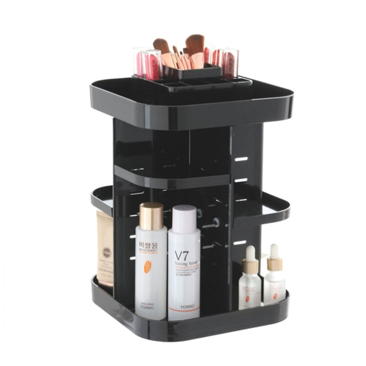Rotating Makeup Organizer - 360 Spinning Makeup Organiser Storage Rack for Perfume, Nail Polish - Premium Makeup Brush Holder for Dresser Vanity, Bathroom, Countertop - 7 Adjustable Layers - Black