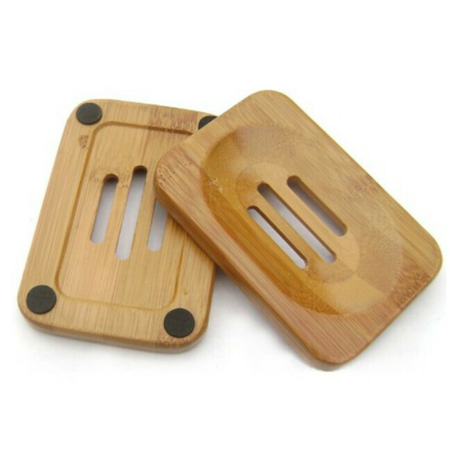 Wooden Soap Holders Bathroom Soap Dish 2pcs. Natural Bamboo Soap Holder Square, with anti skid