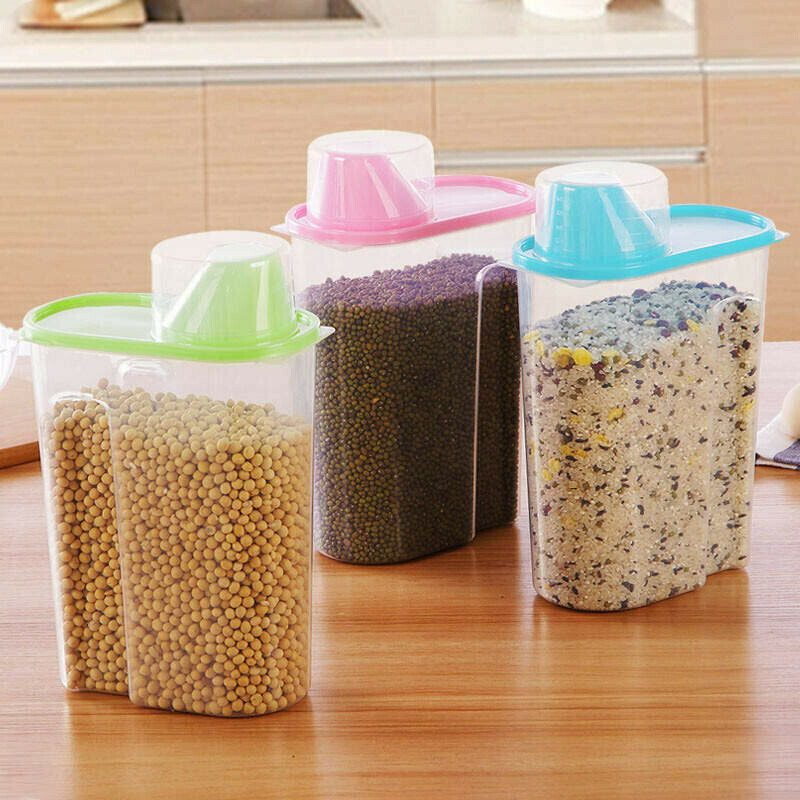 Generic Dry Food Storage Containers Cereal Jars  Locked Lid For Rice Dispenser, Coffee, Pet Food 1.9L (Blue Lid)