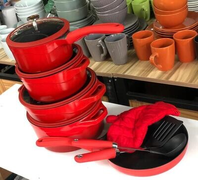 signature 12Pc Aluminium Cookware Set-Red