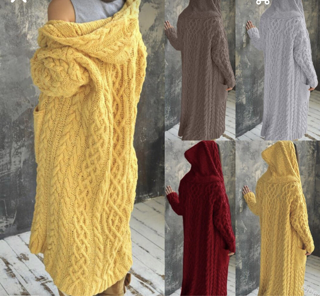 EW Oversized Long Knitwear With Hoodie/sweater dress knitted to wear with boots