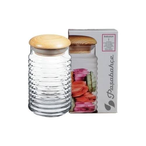 Pasabahce Babylon Glass Jar With Wood Cover # 43173 1.1L