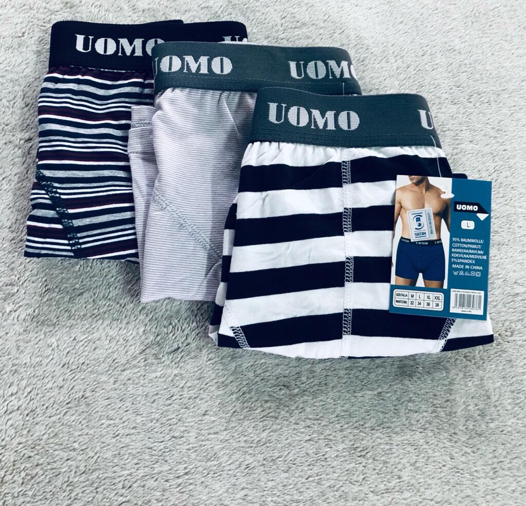 Uomo Underwear Men’s Boxers - 3-Piece Pack, Size L, Assorted Colors