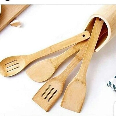 Bamboo spoons 5pcs set with holder