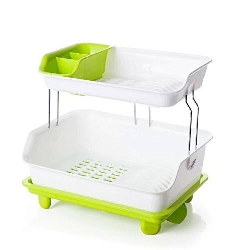 Colorful plastic dish rack with draining board