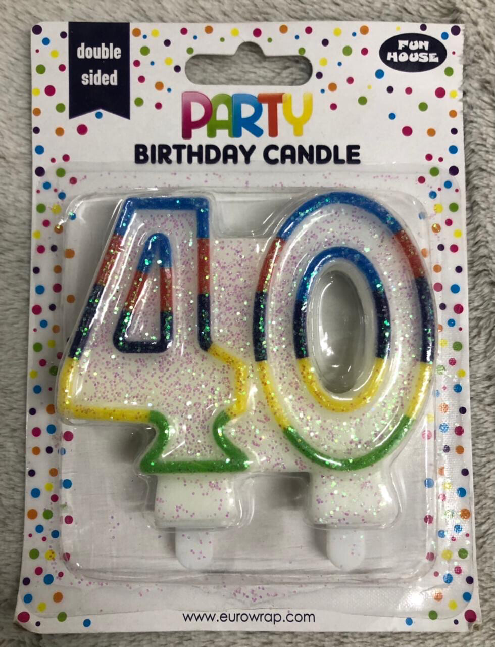 Fun House Party Birthday Candles Age 40 With Glitter. Double sided 6834-40-OBBC