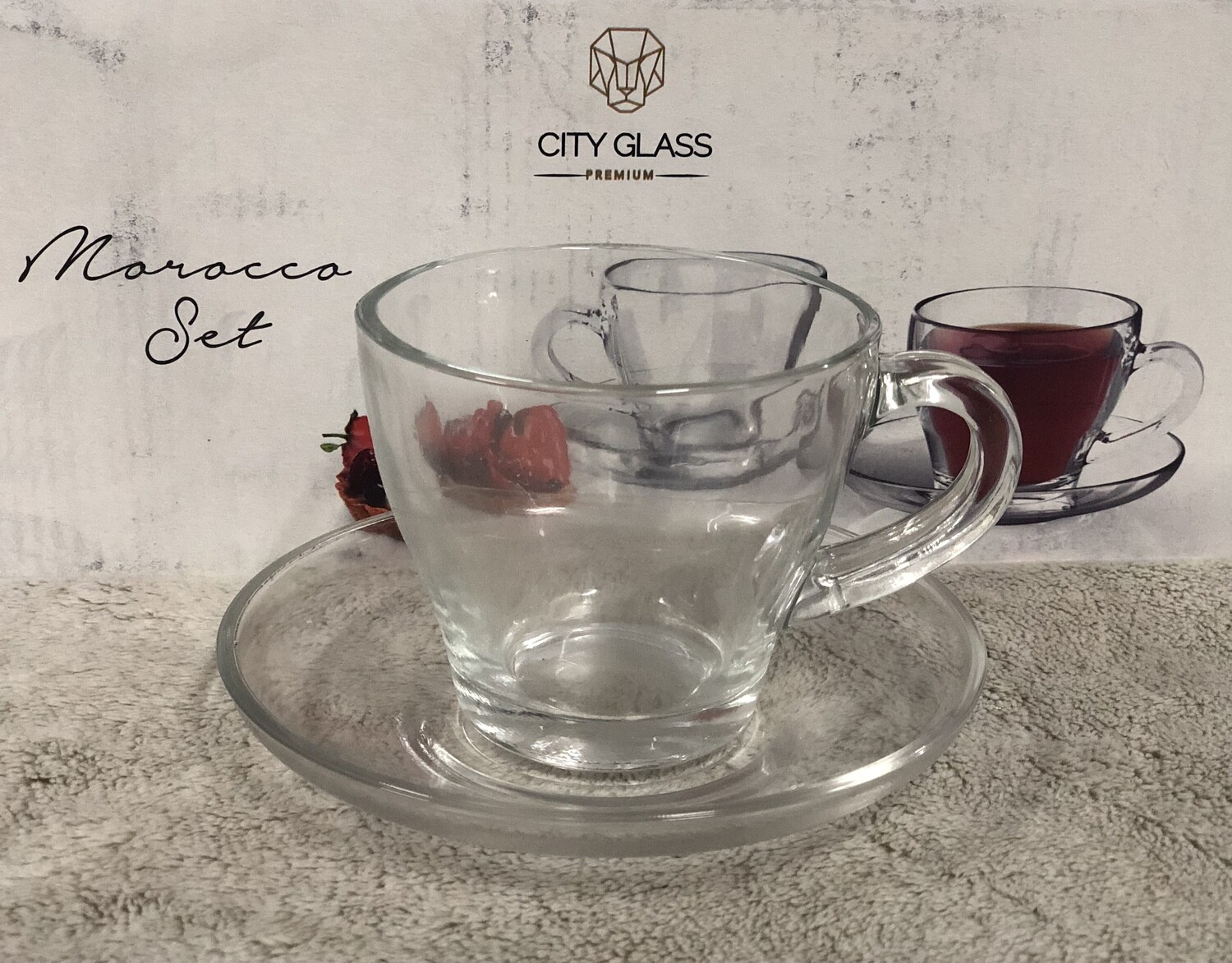 City glass 6pcs glass cup and saucer set