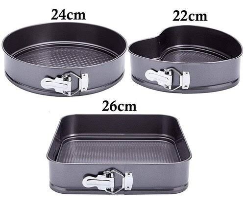 Cake Mould 3pc Set - Nonstick Oven Baking Tins (Heart, Square, and Round - 22cm, 24cm, 26cm)