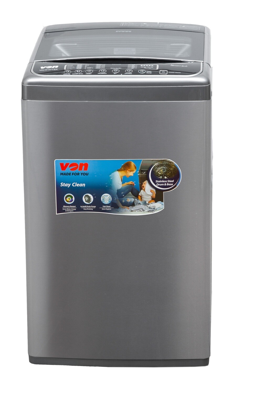Von VALW-12TSX 12KG Top Load Washing Machine - Stainless Steel