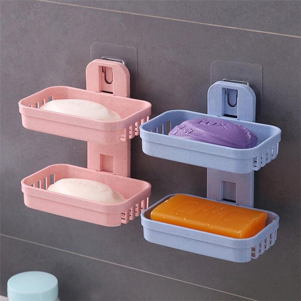 Double layer soap box 2 in 1 soap holder. Sticks by adhesive sticker