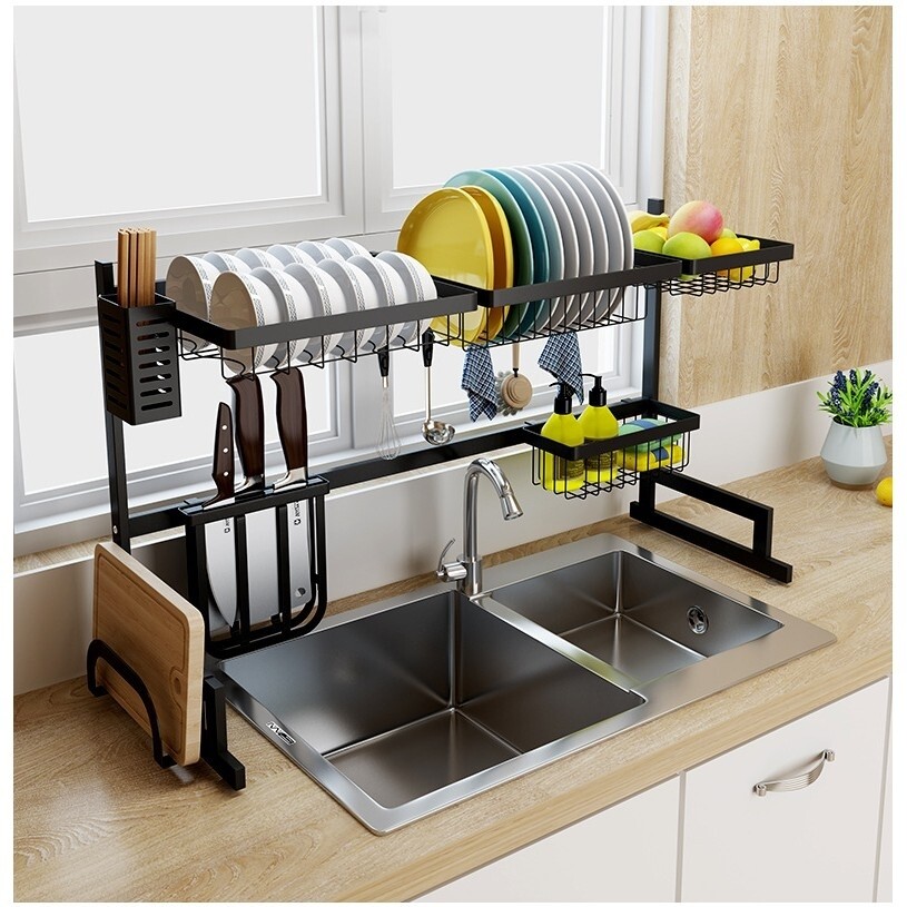Adjustable 2-Tier Over The Sink Dish Drying Rack - Stainless Steel Kitchen Organizer[NZ]