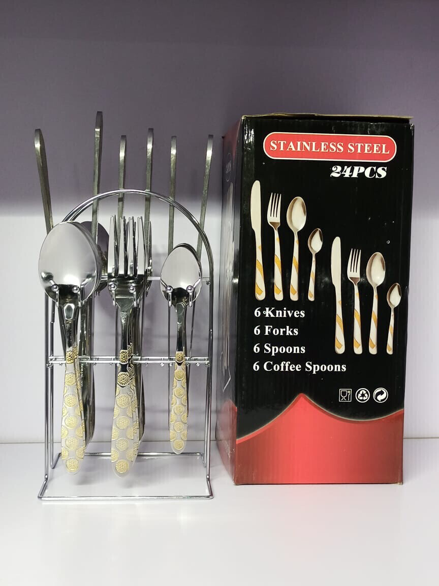 Stainless Steel Cutlery Set 24 Pieces plain silver