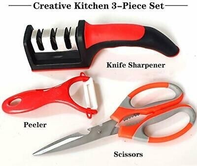 Creative 3 in 1 creative kitchen set. Knife sharpener kitchen scissors & peeler