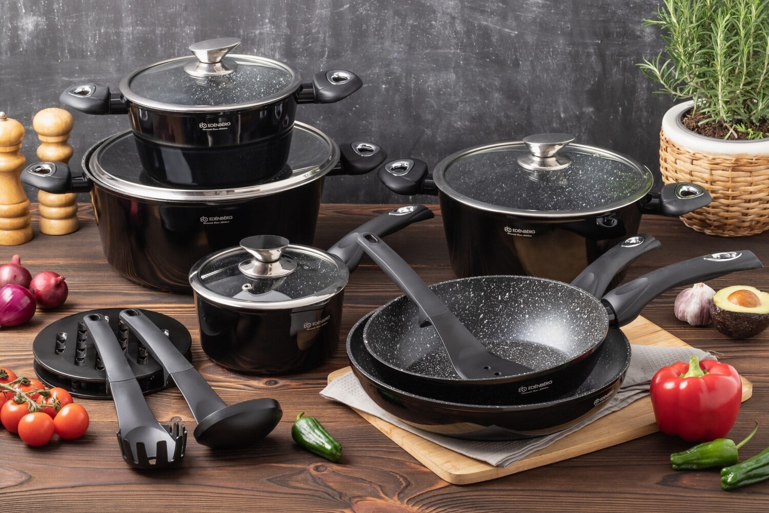 corruptie ongeduldig dubbele Edenberg Marble coated nonstick cookware suitable for Induction Cooking 15  pc set EB 5611