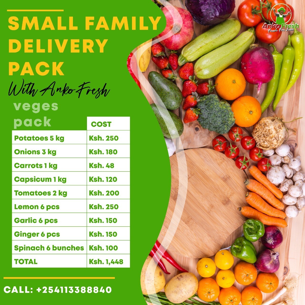 Small family vegetables pack serves family of 6 for 1 week
