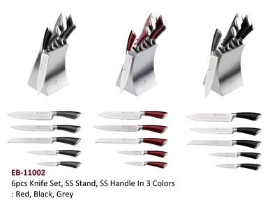 Edenberg 6pcs knife set stainless steel stand & handle red black and grey EB-11002