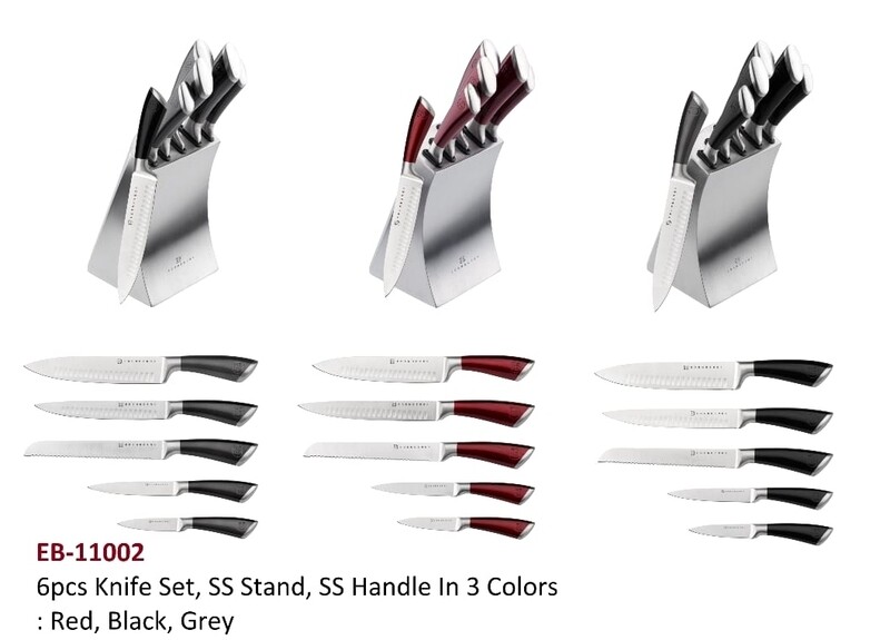 Edenberg 6pcs knife set stainless steel stand &amp; handle red black and grey EB-11002