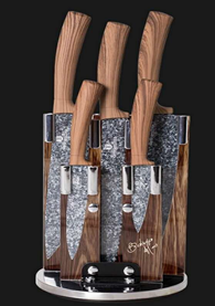 Edenberg 6pcs Knife Set, Rubber Wooden Handle, Blade with Granite, Acrylic Stand EB-11004