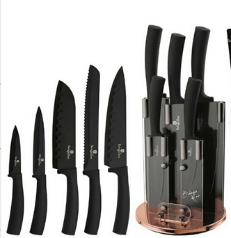 Edenberg 6pcs Knife Set, Acrylic Stand, Rubber Handle In 3 Colors : Black, Red, DK.Green EB-11006