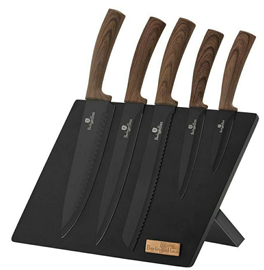 Edenberg 6pcs Knife Set, Wood Magnet Stand, Handle w/o Rubber In Color DK.Wooden EB-11007