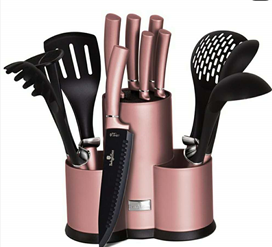 Edenberg 13pcs Set SS Kitchen Knives &amp; kitchen Tools In 3 Colors : Rose Gold, Red, DK.Green EB-11099
