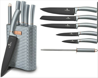 Edenberg 7pcs Knife Set with Rubber Handle & Block In 3 Colors : LT. Blue, DK. Blue, DK.Green + BLACK BLADE EB-11028