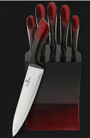 Edenberg 6pcs Knife Set, SS Stand/SS Handle 3 2-Tone Colors : Red/Black, Grey/Black, Green/Black EB-11003