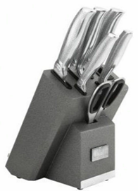 Edenberg 5pcs Knives ,Scissors & stand Wooden Block In 3 Colors (Matt) : Grey, Pink, Green + SHARPNER  EB-11023