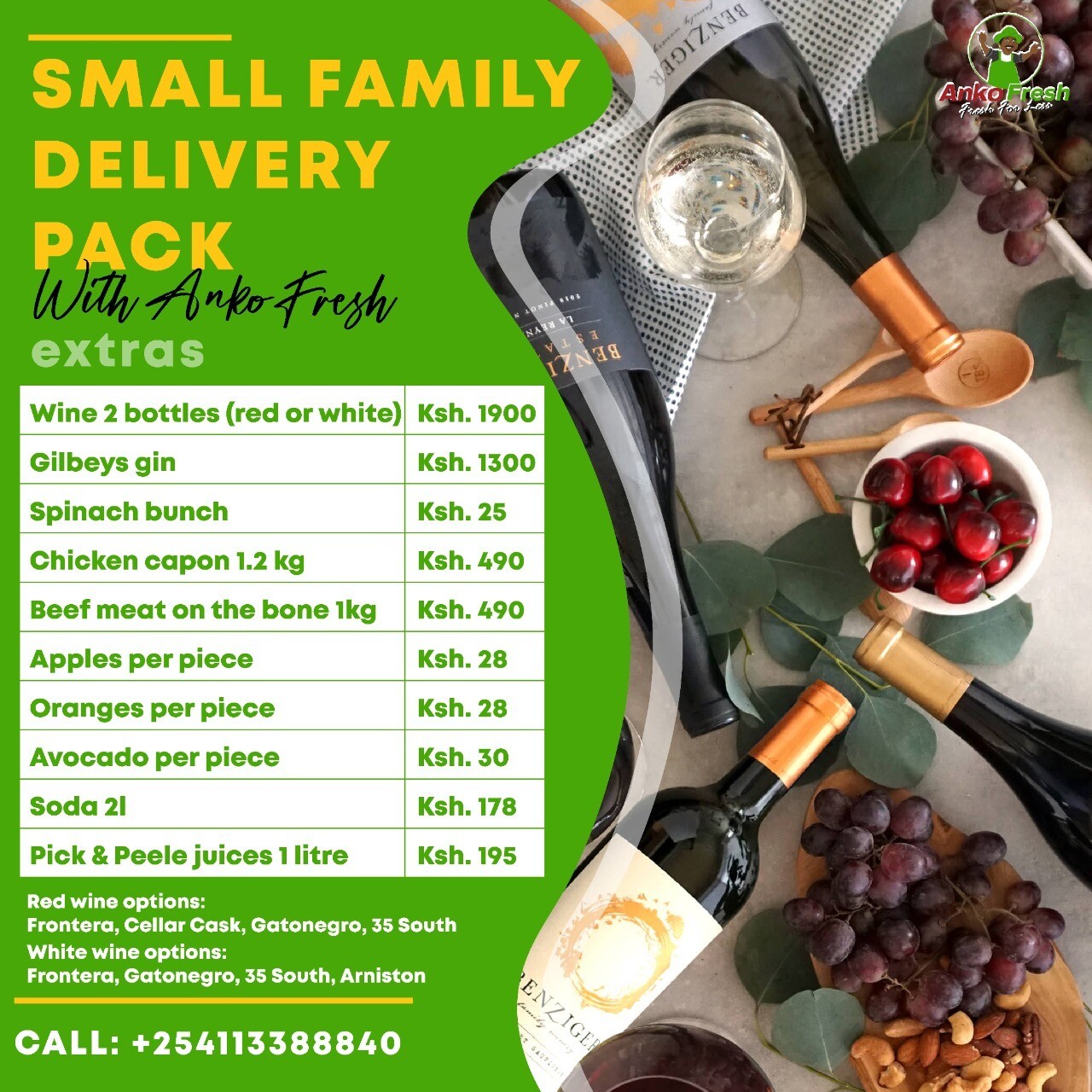 Single people, bachelors fruits & vegetables pack for 1 week . Follow link to choose extras meats, wine gin, milk etc.