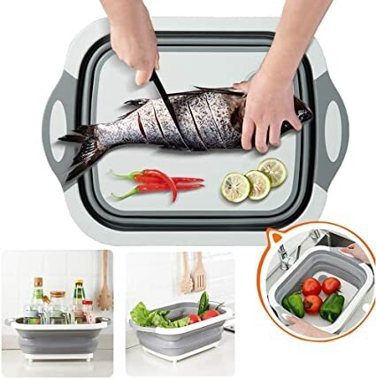 Generic 3 in 1 Collapsible foldable chopping board/Colander drain basket &amp; fruit basket 40x30cm