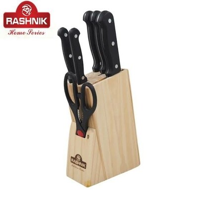 Rashnik RN265 7 pc kitchen knife set with wooden stand and Cleaver knife