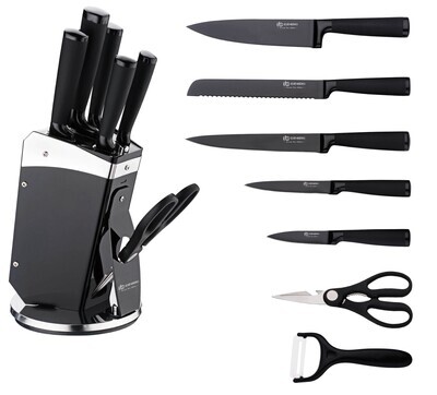 Edenberg 7pcs Knife Set Color Black with Ceramic Peeler, Square Acrylic Stand EB-920